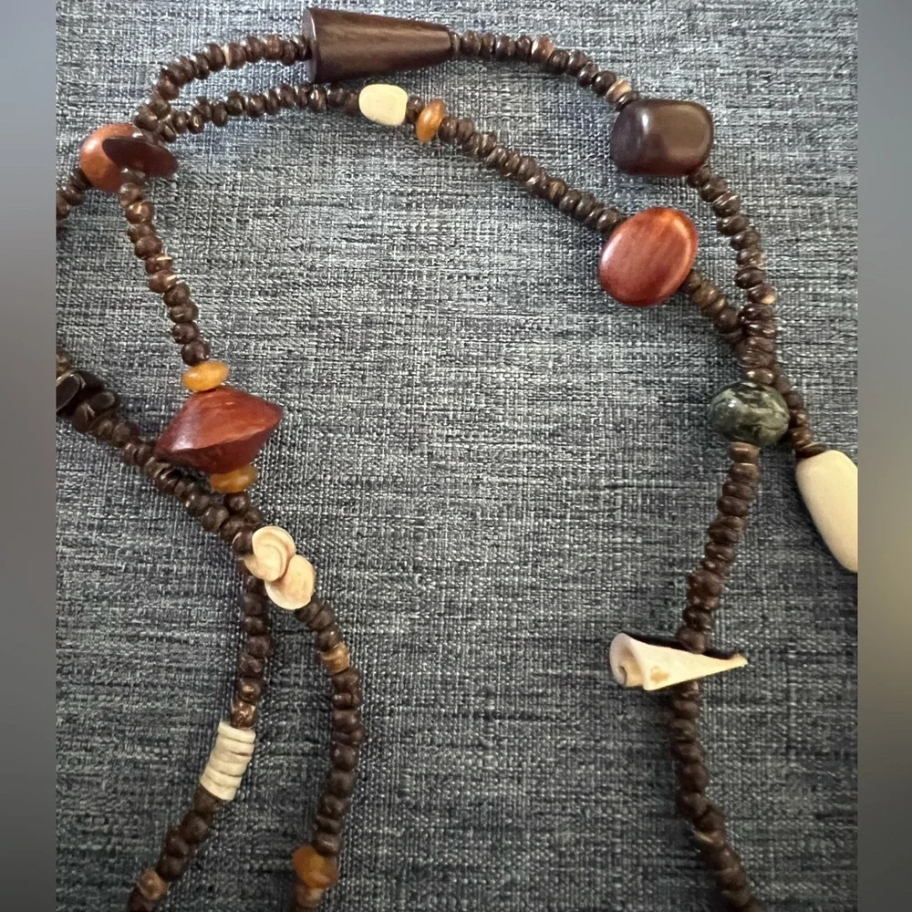 NECKLACE or BRACELET HAND CRAFTED Continuous Beaded Strand Earthy Toned Shells